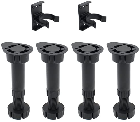 EAI Kitchen Unit Cabinet Legs | Adjustable Height 100mm to 130mm | Black Plastic | Includes Plinth Clips – Pack (4)