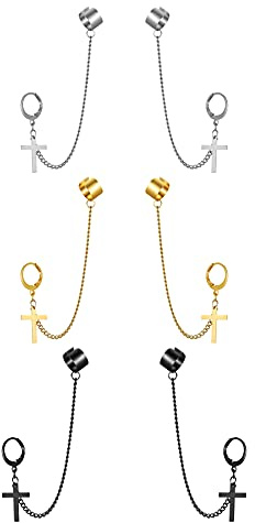 JewelryWe Schmuck Herren Damen Ohrringe Edelstahl Kreuz Kruzifix Creolen Ohrstecker Ohrclip Ohrklemme Ohrkette Hip-Hop Vatertag Geschenk