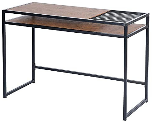 BAKAJI Scrivania Salvaspazio, Tavolo da Lavoro Porta Pc Computer Piano in Legno MDF con Struttura in Metallo e Rastrelliera Porta Documenti Casa Ufficio Design Moderno Industriale 110 x 47 x H75 cm