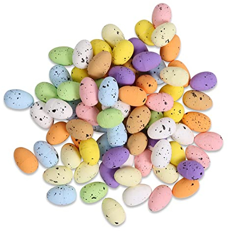 MEUMITY Gesprenkelte Schaumstoff-Ostereier, 100 Stück, Mini-bemalte Ostereier, künstliche Vogeleier, Schaumstoff-Wachteleier, DIY-Osterdekoration für Ostern, Heimdekoration