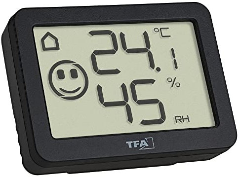 TFA Dostmann Mini Thermo-Hygrometer digital, 30.5055.01, Innentemperatur und Luftfeuchtigkeit, zur Raumklimaüberwachung, schwarz