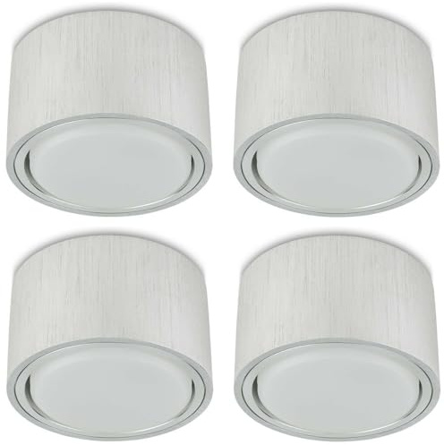 Sweet Led Aufbauleuchte aus Aluminium flach, 4000K, 750Lumen, GX53 Spot Fassung 8,2W, 230V, Decken Aufbauspot, Aufputz (4er-silber)