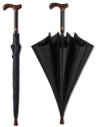 Paraguas multifunción, paraguas de golf automático, resistente al viento, antideslizante, paraguas con mango ergonómico, bastón separable, paraguas clásico para hombres y mujeres, color negro