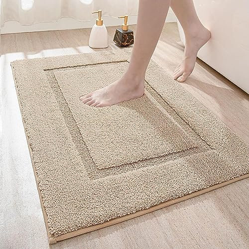 DEXI Badezimmerteppich 40 x 60 cm, Badteppich rutschfest Waschbar, weicher Badematte, Mikrofaser Absorbent Badvorleger, Badematten für Badewanne, Duschraum und Badezimmer, Beige