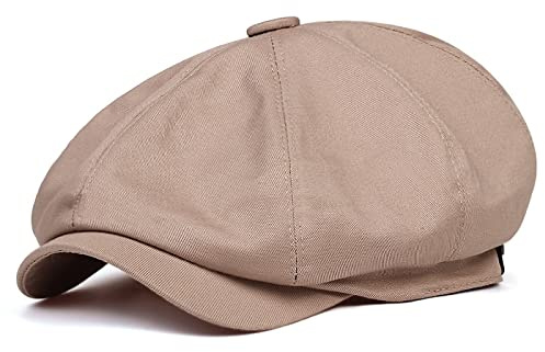 tcax Schiebermütze Herren Frühlings-Sommer-Baumwollmütze Ballonmützen Für Männer Frauen Baumwollsonnenhut Unisex Achteckige Kappe Vintage Sporthüte Gorras,Khaki,59-62Cm