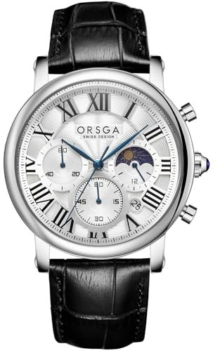 CIVO Uhren Herren Chronograph Analog Armbanduhr Herren Elegant Mondphase Schwarz Lederarmband Herrenuhren Klassische wasserdichte Datum Quarzuhr, Geschenke für Männer