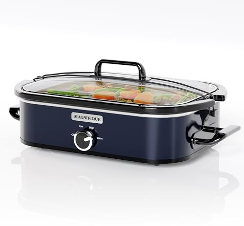 [NEW] MAGNIFIQUE 4-Quart Slow Cooker with Casserole Manual Warm Setting - Perfect Kitchen Small Appliance for Family Dinners, Dishwasher Safe Crock, Blue
