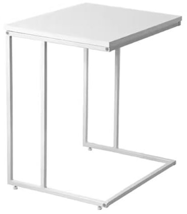 BcoMfy Couchtisch Kreativer C-förmiger Beistelltisch mit Holz-Schreibtisch und Metallrahmen, geeignet für Schlafzimmer, Wohnzimmer, Gastfamilie am Bett (Color : White, Size : 50X39.5X55CM)