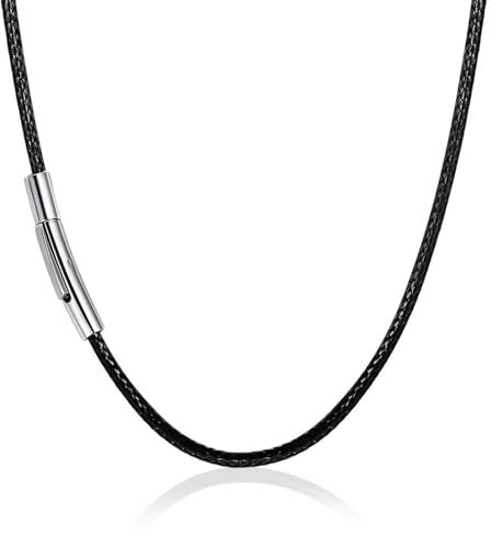 1.5/2/3mm Kunstleder Halskette/Armband Schwarz geflochten Lederkette Lederband, Schwarz Kunstleder Halskette Braid 316 Edelstahl Verschluss 46-61cm Länge (schwarz A-2mm, Zentimeter, 66)