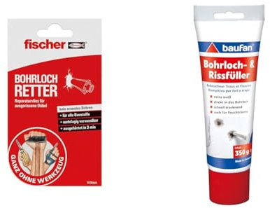 fischer Bohrlochretter, Reparaturvlies & Baufan 4016215101421 Bohrloch- und Rissfüller Spachtelmasse, weiß