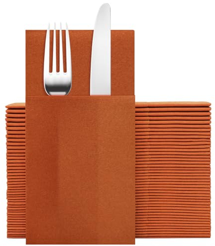 Goldclean Terrakotta Servetter Handdukar engångs-, linnekänsla middagsservetter med färdigställda inbyggda bestickficka, gästpappershanddukar för bröllop, middag eller fest (40 x 40 cm, 50 pack)
