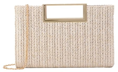 GOKTOW Stroh Clutch für Damen Stroh Abendhandtasche Sommer Gewebt Hochzeitstasche Umhängetasche für Party