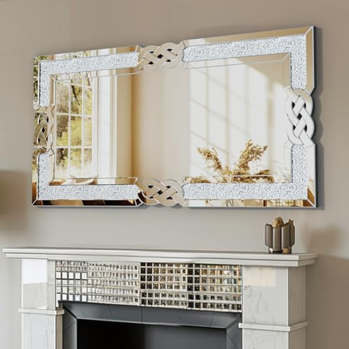 Artloge Wandspiegel Kristall Spiegel 120×60cm: Luxus Groß Wohnzimmerspiegel mit Rechteckiger Rahmen, Modern HD Dekospiegel Silber für Wohnzimmer Schlafzimmer