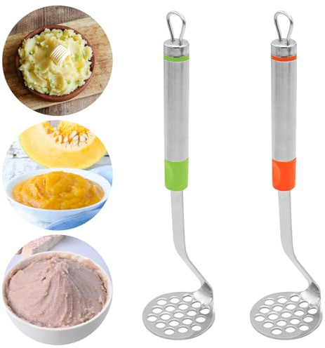 2 PCS Potato Mashers with Long Handle,Stainless Steel Potato Masher,Cooking Utensils Masher, Mini Potato Masher for Non-Stick Cookware，Potato Mashers and Ricers