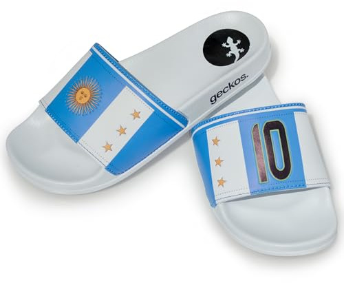 Flip flops för män och kvinnor för vuxna Argentina | Sandal med de tre stjärnorna och nr 10 | Begränsad och exklusiv utgåva sommar 2024 | Strandsko, pool, båten duschen | Unisex Chinelos, Vit sula, 42