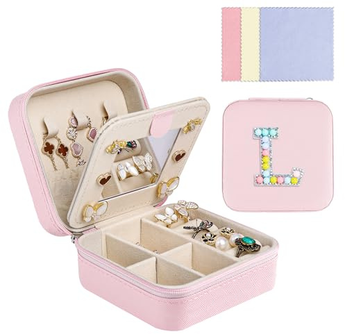 Ghope Klein Schmuckkästchen Plüsch Samt für Damen Mädchen, Schmuckschatulle Reise mit Spiegel Schmucketui Schmuckbox Mini Schmuck-Organizers Schmuckaufbewahrung für Ringe Armbänder Ohrringe Halskette