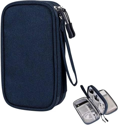 Kabeltasche, Kabeltasche Organizer, Tragbare Kabel Organizer Tasche, Reise Elektronik Zubehör Tasche, Reisekabel Organizer Doppelschicht für Accessories Handy Ladekabel Powerbank USB - Marineblau