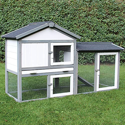 Kaninchenstall Kleintierstall mit Freilauf Klopfer grau/weiß