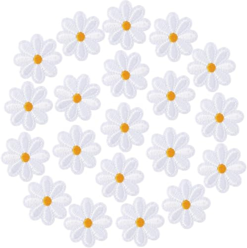 20 Stück Gänseblümchen Aufbügeln,Blumen Patches,Applikationen zum Aufnähen,Bügelflicken Exquisite Stickerei Bügelbilder,Für Aufbügeln Handwerk DIY Dekorative Patches Erwachsene Kinder