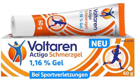 Voltaren Actigo Schmerzgel mit 1% Diclofenac, 60g, bei Sportverletzungen | Hilft dir, dich bis zu 50%* schneller von einer Verletzung zu erholen und kühlt die betroffene Hautstelle um 5°C in 3 Min.