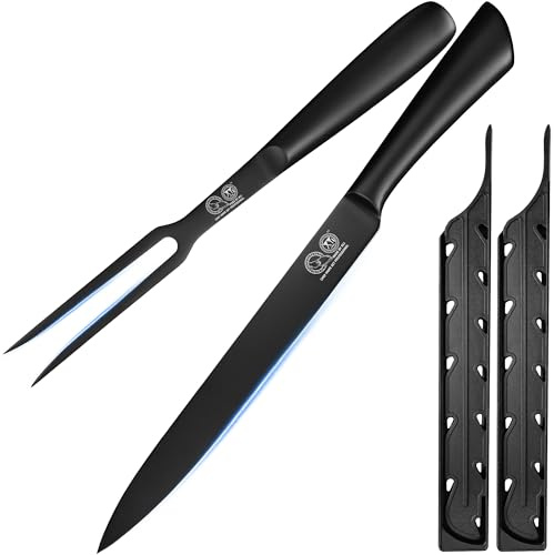 XYJ Carving Knife Set, 10 Inch Slicing Knife and Fork, Stainless Steel Professional Carving Knife, Meat Cleaver Knife With Ergonomic Handle, Kitchen Knife for Home