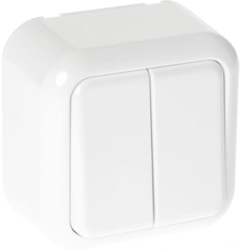 Interruptor Doble 2 Teclas Blanco 6x6x3 cm - Control eficiente de iluminación, ideal para uso en hogares y oficinas.