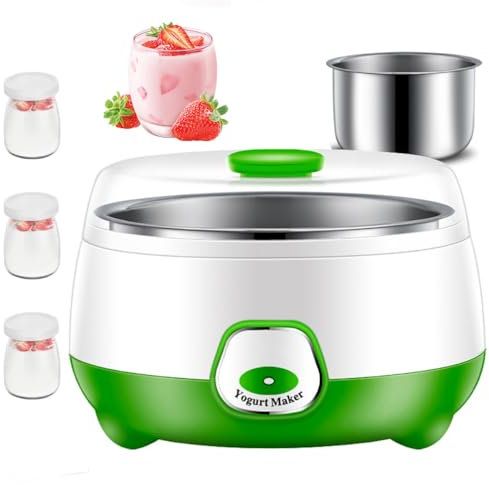 Máquina para hacer yogur, máquina automática de yogurt de 1 litro con recipiente de acero inoxidable, máquina de yogur con control de temperatura constante, máquina eléctrica de yogur para yogur