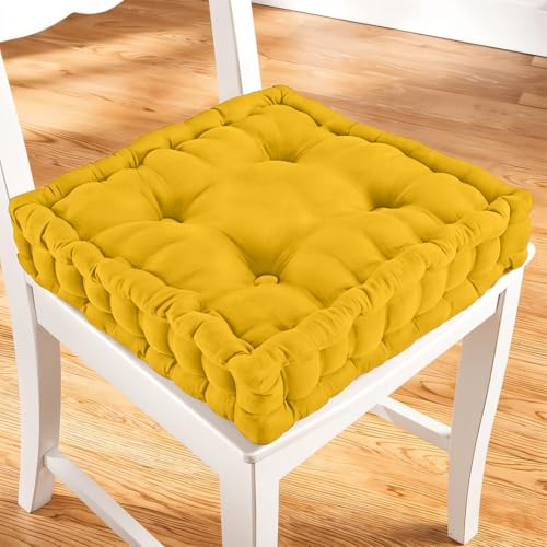 ZZZMRH Chair Cushions Booster Seat - 45cm x 45cm Outdoor Cushions - Garden Chair, Car Seat Cushions 100% Cotton Floor Cushion - Soft Touch Seat Pad For Elderly, WheelChair, Post-Operative - Mustard
