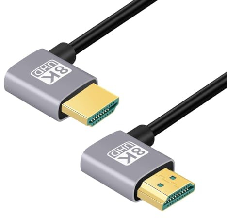 chenyang Câble HDMI 2.1, HDMI 90 degrés coudé à gauche mâle vers mâle 90 degrés coudé à droite 8K@60Hz 4K@120Hz 48Gbps ultra haut débit plaqué or câble 0,5M