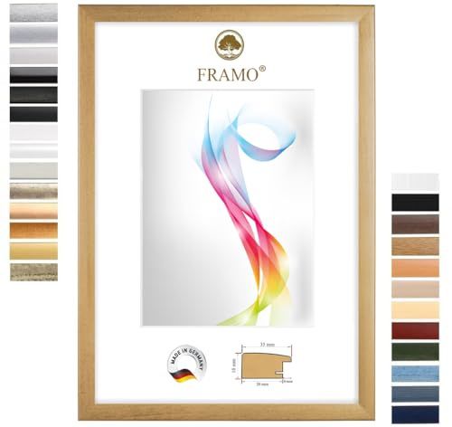 FRAMO Cadre photo en bois 70 x 70 cm (Dimension de l'image) carré en Or essuyé | Taille sélectionnable | Affiches | Puzzle | Collage | Sur mesure | personnalisés