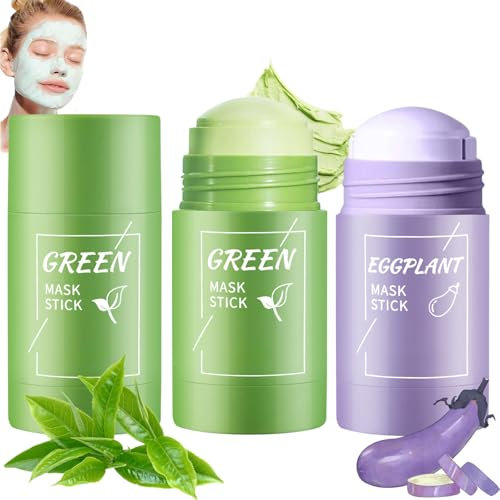2-in-1 Green Tea Mask Stick, Green Tea Deep Cleanse Mask, Blackhead Remover - Deep Cleansing Pore Refining for Oily & Acne-Prone Skin, Natural Antioxidant Skincare with Vitamin E & Plant Extracts 3Pcs