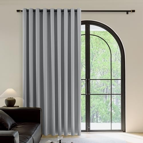 FMFUNCTEX 100% Blackout Dark Grey Curtains 100x84 Inch Long Grommet 1 Panel | Sliding Glass Door, Extra Wide, Patio Door Divider, Thermal Insulated, Noise Reducing, for Bedroom Living Room, French Door