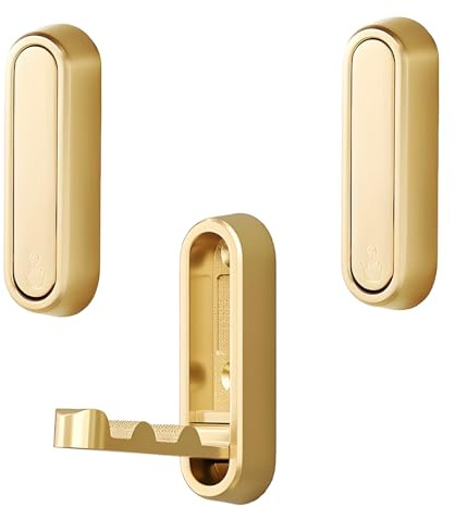 WEELOO Gold Foldable Wall Hook Coat Hanger 3PCS, Invisible Foldable Retractable Wall Hook, Hang Coats Scarves Hats Bathrobes Keys Towels Coats Bags for Bathroom Kitchen Bedroom
