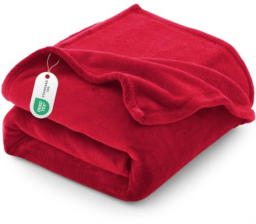 CozyLux Kuscheldecke Flauschig Decke 150x200 - XL Flanell Kuscheldecke 150x200, Weiche Sofa Decke, Warme Fleecedecke Wohndecke für 4 Jahreszeiten, Leicht Sofa Überwurf, Blanket 150x200 cm, Rot