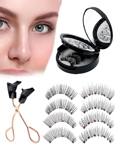 ZEXIJOW Pestañas magnéticas con aplicador,Impermeables, reutilizables,Espectro magnético natural,Sin pegamento,Apariencia natural[4 pares]