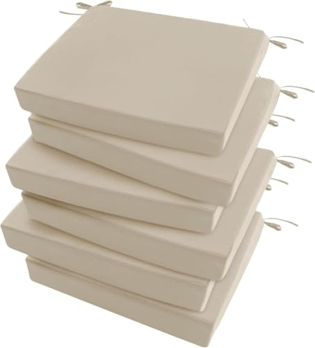 2/4/6er-Set Wasserdichte Garten Stuhlkissen Outdoor 40/45/50 cm – Schaumstoff-Sitzkissen mit Bändern for für Zuhause/Schaukel/Essen/Terrasse, 5 cm Dick, für drinnen und draußen(Beige,45x45cm(6pcs))