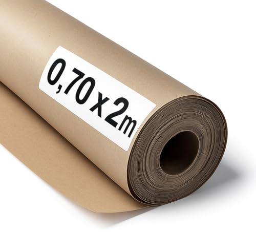 OFITURIA Naturbrunt kraftpapper 70 g/m² – rulle 0,70 × 2 m – 1 rulle – återvunnet papper för förpackningar, hantverk och dekoration – slitstarkt – lämpligt för akryl- och oljefärger