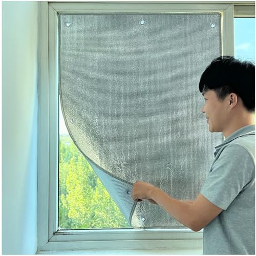 LJDJRHXH Pellicola per Finestre Riflettente Doppio Lato in Alluminio 8 mm, 30 60 90 10 100 130 80 70 120 cm L, Oscurante Totale, Protezione UV & Controllo del Calore con Ventose