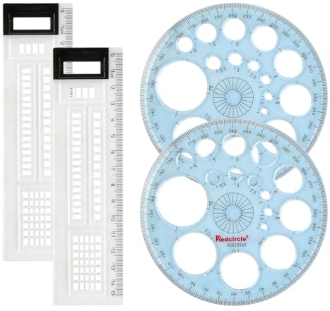 2-in-1 Zeichenwerkzeug Set (2x Vollkreis-Schablone + 2x Lineal) – 360° Präzisionszirkel mit 24 Teilungen & Löchern für Schule, Büro, Kunst, Technisches Zeichnen und Quilling