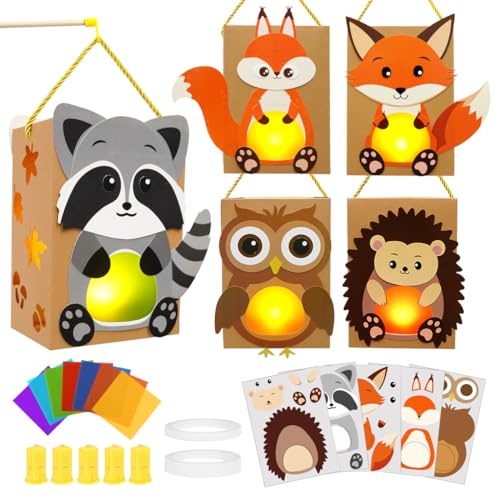Sprinlot 5 Stück Laternen Bastelsets, Sankt Martin Laterne Basteln, Tierische Papierlaternen, Martins Laternenfest Geschenk