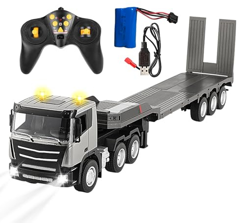 ycezw Camión Remolque RC – Camión De, 1/24 Escala Modelo | Vehículo 2.4GHz De Nueve Canales con Iluminación LED Y Sonido Realista, Transporte De Construcción para Niños, Jardines, Proyectos Escolar