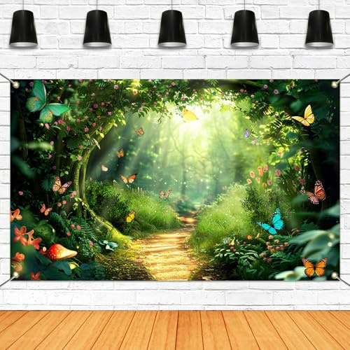 Avezano Toile de fond de forêt enchantée - Conte de fées - Printemps - Forêt magique - Bannière de fête - Décorations d'anniversaire pour enfants - 180 x 119 cm