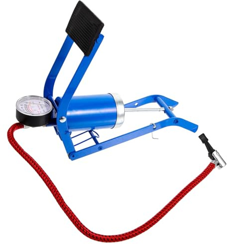JUMPLAWN Hochdruck Fahrrad Standpumpe mit Fußpedal Metallgehäuse und Manometer Tragbare Luftpumpe für Fahrradreifen Autoreifen Bälle und Mehr Kompakt und Langlebig Rot