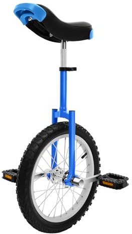 16inch Outdoor Unicycle with Excellent Steel Frame, Leakproof Tire, Adjustable Height and Curved PU Seat, Classic One Wheel Bike with Mute Bearing and Anti-Slip for Outdoor Sports (Blue, 16inch)