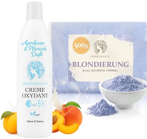 Blondierungspulver Set 500g bis 7 Töne, Anti Gelb, Staubfrei, Vegan, Parabenfrei, Glutenfrei, Silikonfrei mit Creme Oxydant 6% 1L