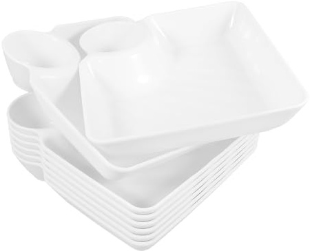 POPETPOP Juego de 8 Platos Reutilizables para Servir Salsa y Aperitivos, Bandeja Cuadrada de Pp Color con Compartimentos para Patatas Fritas, Sushi y Dumplings, Adecuado para Fiestas