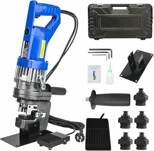 Electric Hydraulic Hole Puncher with 5 Dies (Φ6.5, Φ9, Φ13, Φ17, Φ20.5) Angle Steel Punching Machine for Steel, Iron, Aluminum, Copper Plates Mustrod, 1300W-