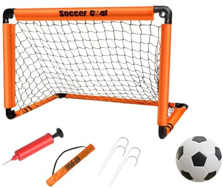 RCGOFOLLOW Portería de fútbol portátil para niños, para Interior y Exterior, con balón para Juegos Activos y Entrenamientos. Red de Entrenamiento con Clavos. , Naranja , 60x45cm