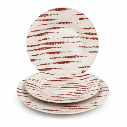 Servizio Piatti 18 Pezzi in Ceramica Cecaro Group Luxury – Set per 6 Persone con Piatti Piani, Fondi e Frutta – Lavabili in Lavastoviglie e Microonde – (Nero, Rosa, Tortora) (Rosa Bianco)