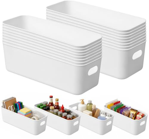 16 pcs Narrow Storage Box, 26.8 x 8.8 x 9.5cm Plastic Storage Basket